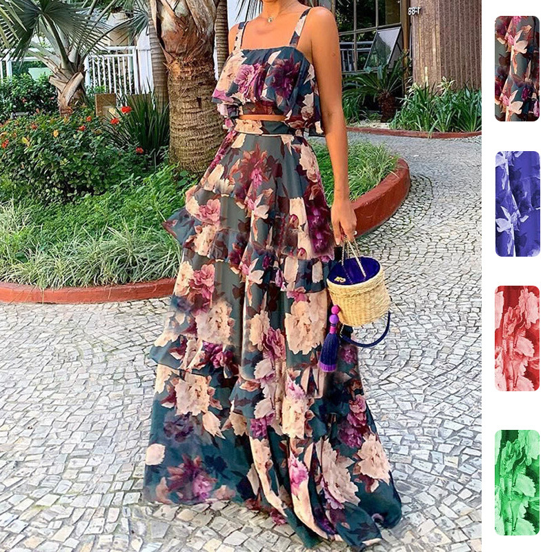 Romper Floral Print - Dames Tweedelige Outfits Bloemendrukken Geruite Crop