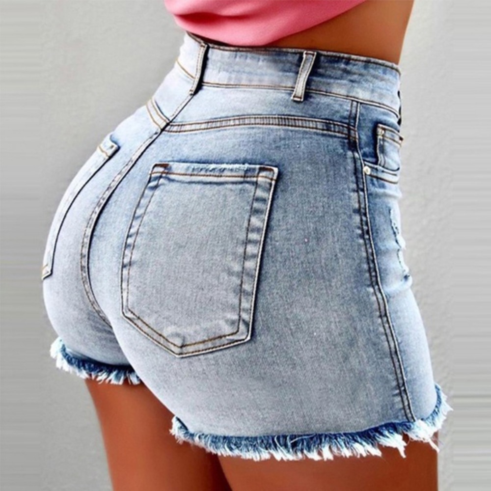 Shorts Denim Frayed - Dames denim shorts met hoge taille,