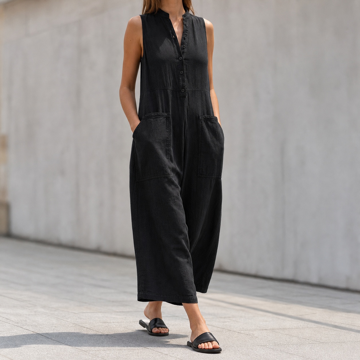 Jumpsuit Linen Relaxed - Dames- en vrouwelijke mouwloze jumpsuit met
