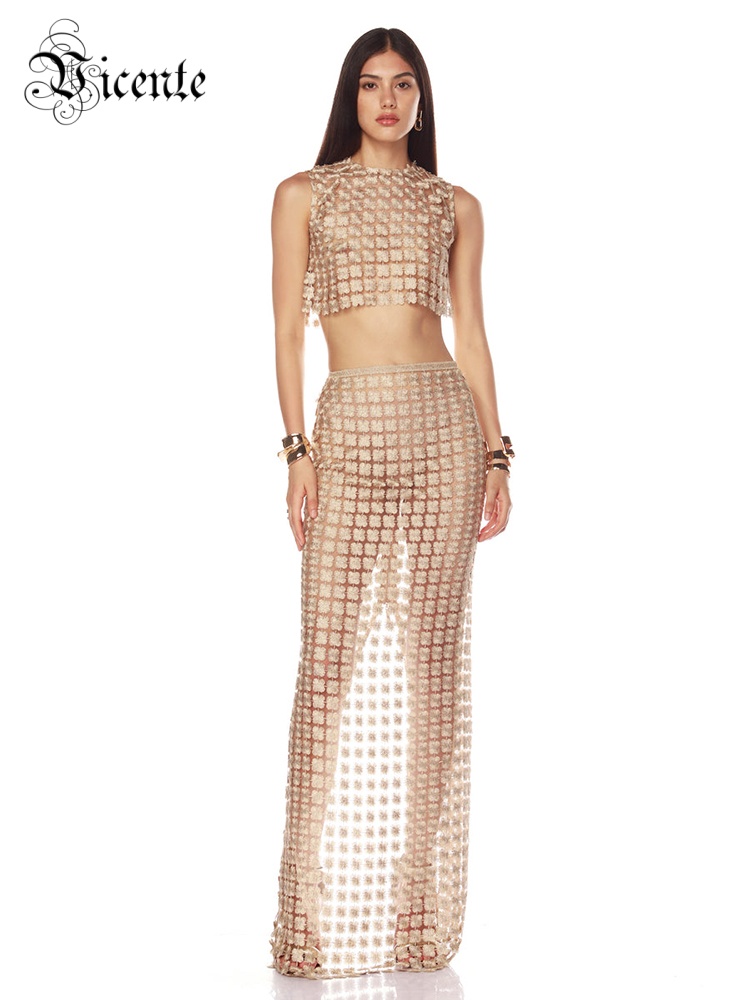 Crop Top Crochet - VC Stijlvolle beige mouwloze cropped top