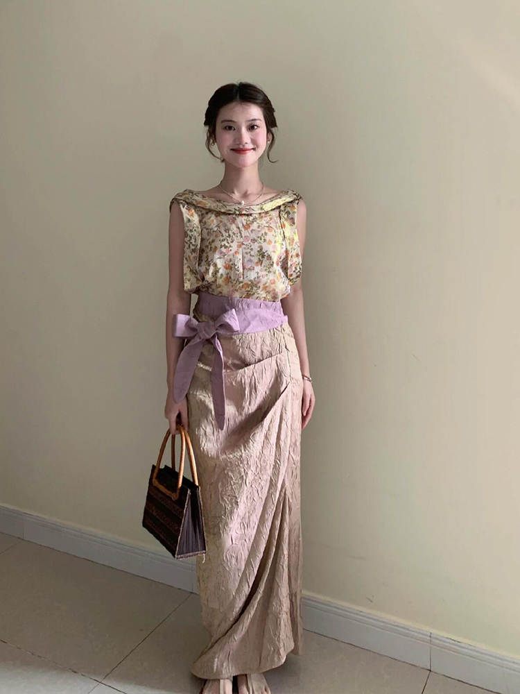 Midi Skirt Floral - XZY Vintage Bloemige Mouwloze Top en