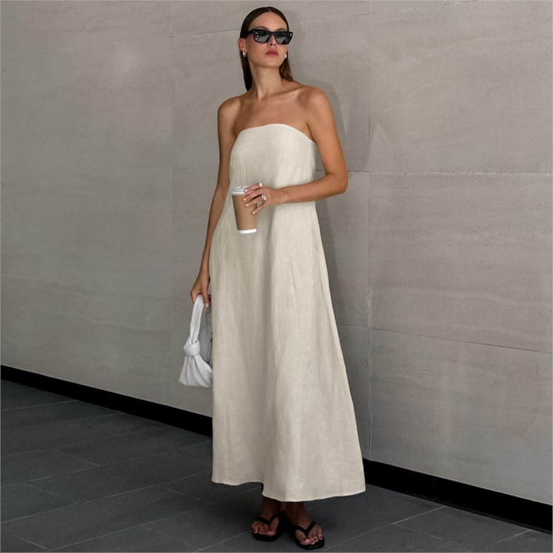 Linen Dress Wrap - Mode elegant eenvoudig ontwerp strapless katoen