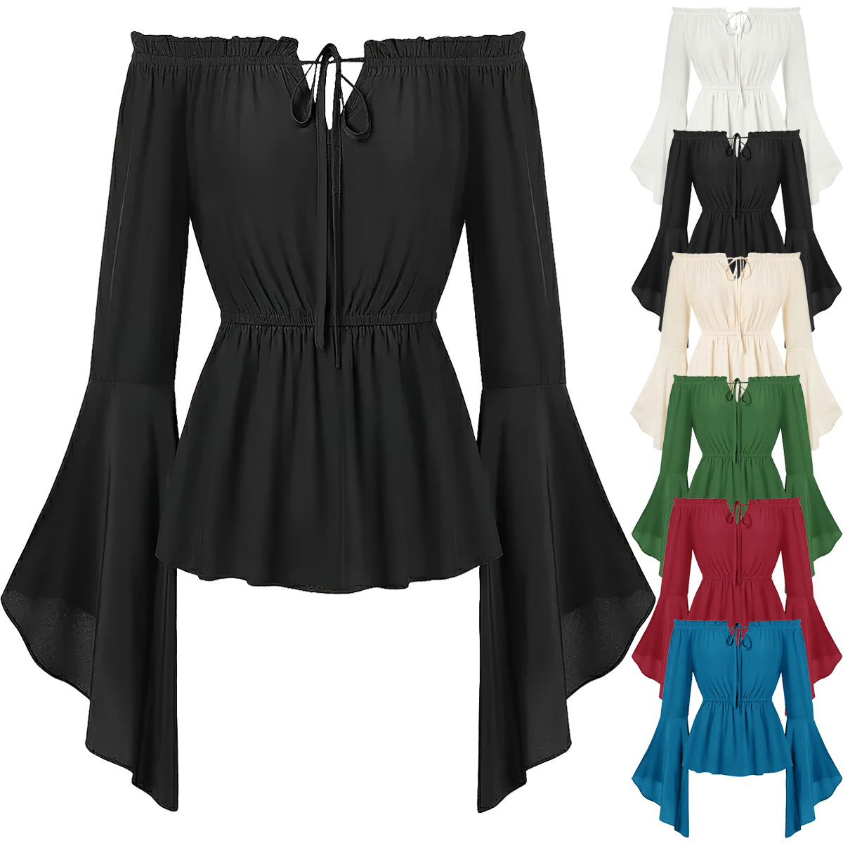 Blouse Off Shoulder - Off-shoulder middeleeuwse kostuumblouse voor dames, renaissancestijl,