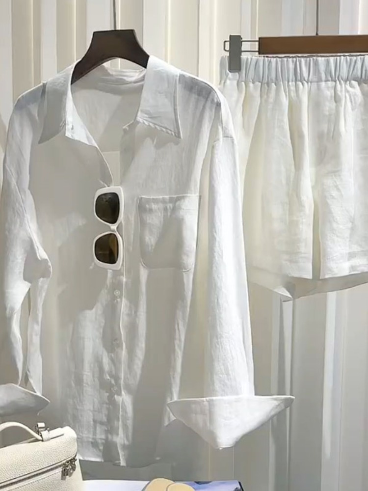 Linen Pant Wide - Zomer dames linnen shirt set, losvallende