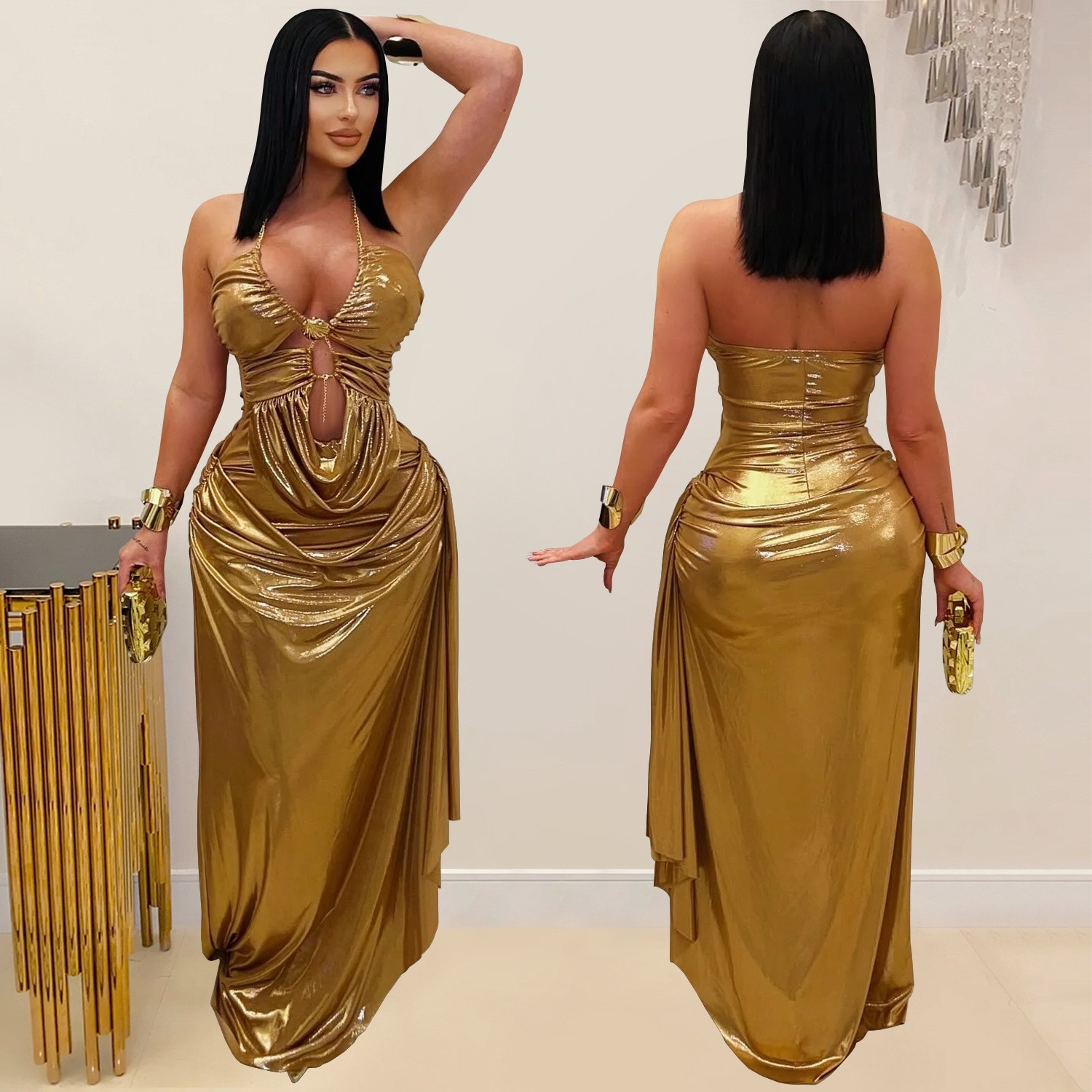 Maxi Dress Halter - Avondjurk voor bruiloft, halternek, lange mouwloze,