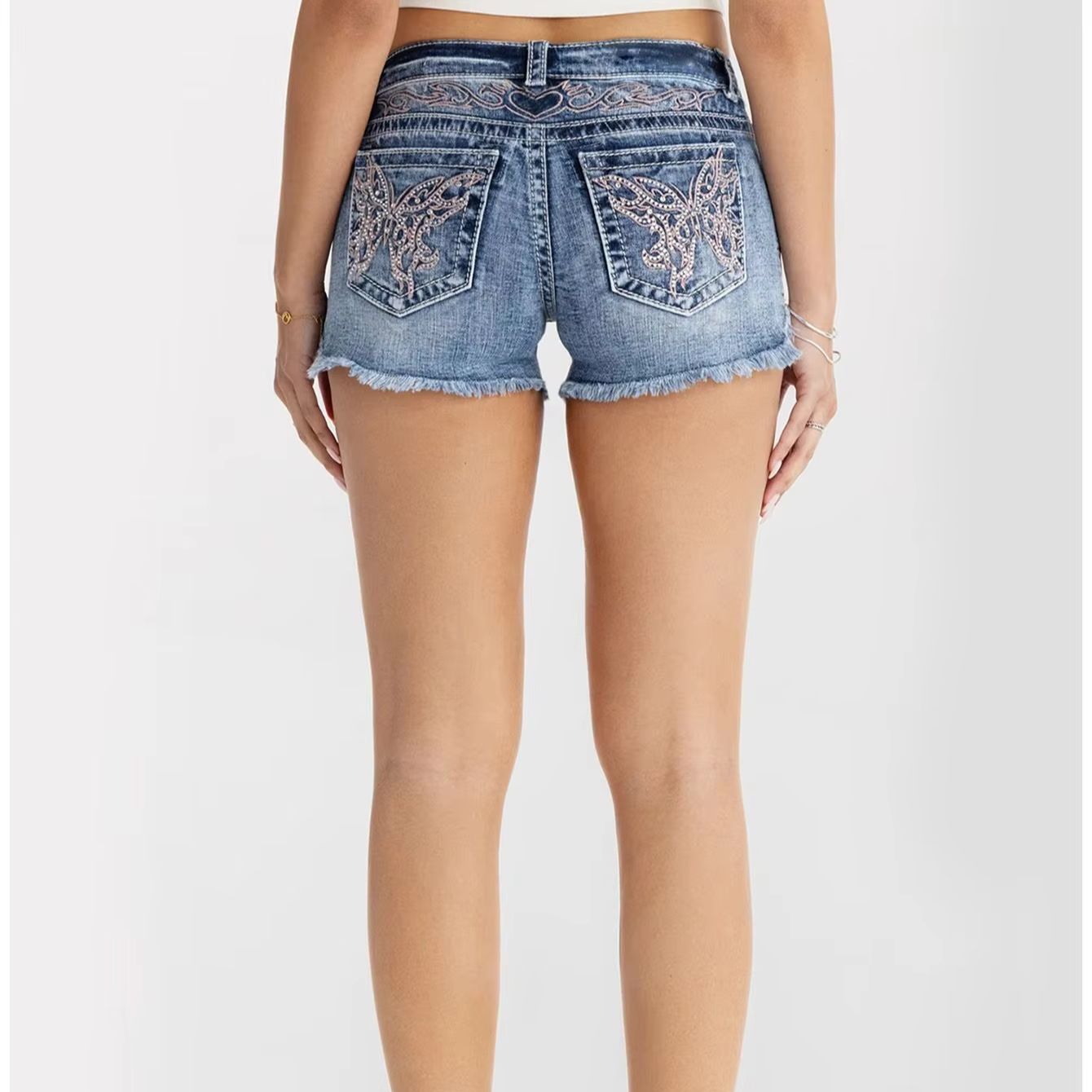 Shorts Denim Frayed - Dameskleding Vlinder Strass Denim Shorts voor