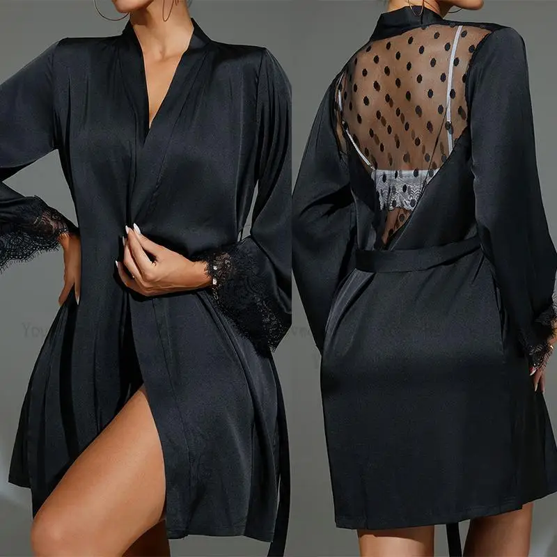Kimono Sheer Floral - Korte Kimono Zwart Sheer Mesh Gewaad
