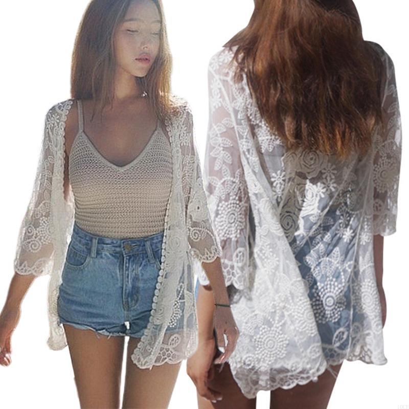 Kimono Sheer Floral - Dames kant open voorkant kimono vest