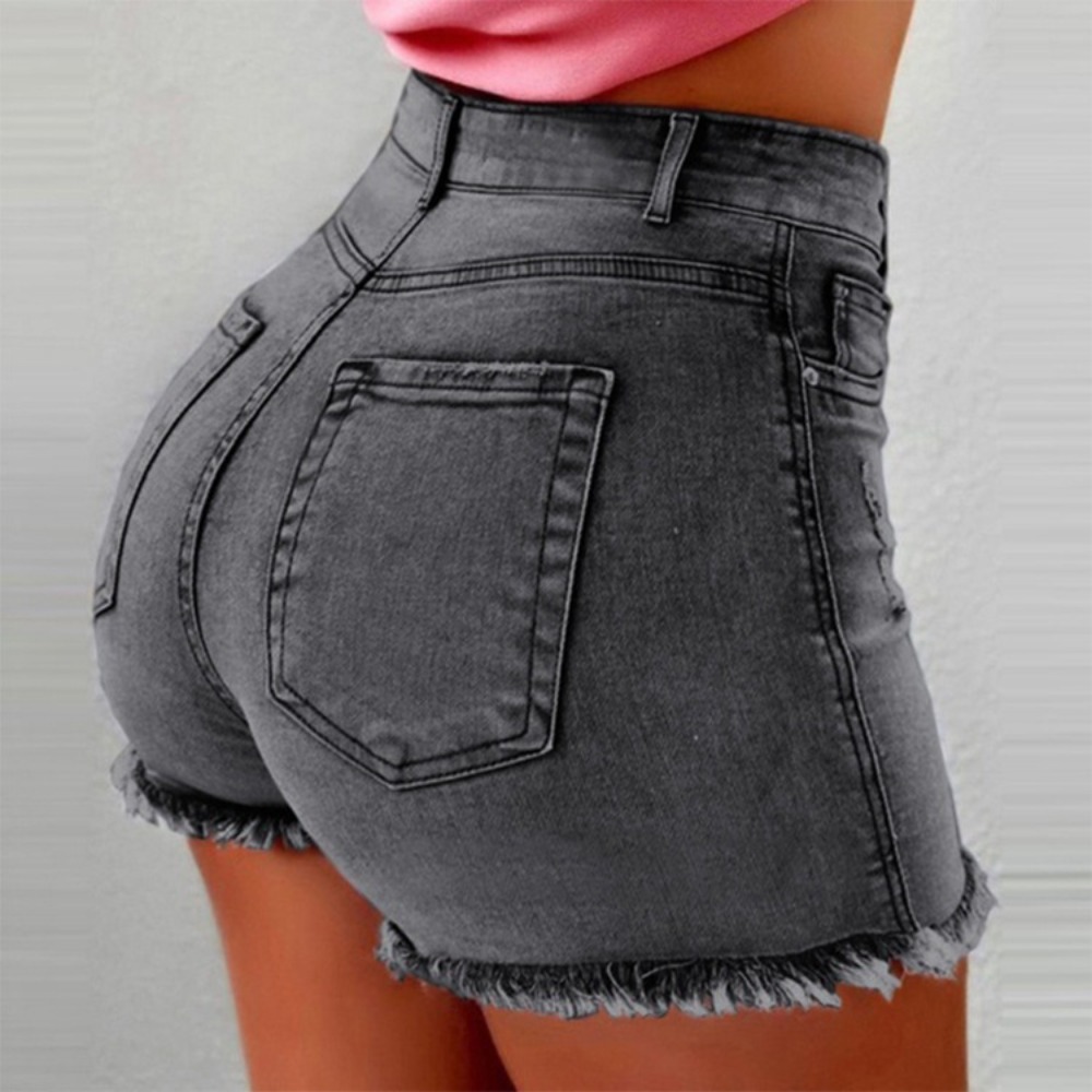 Shorts Denim Frayed - Denim shorts met hoge taille voor