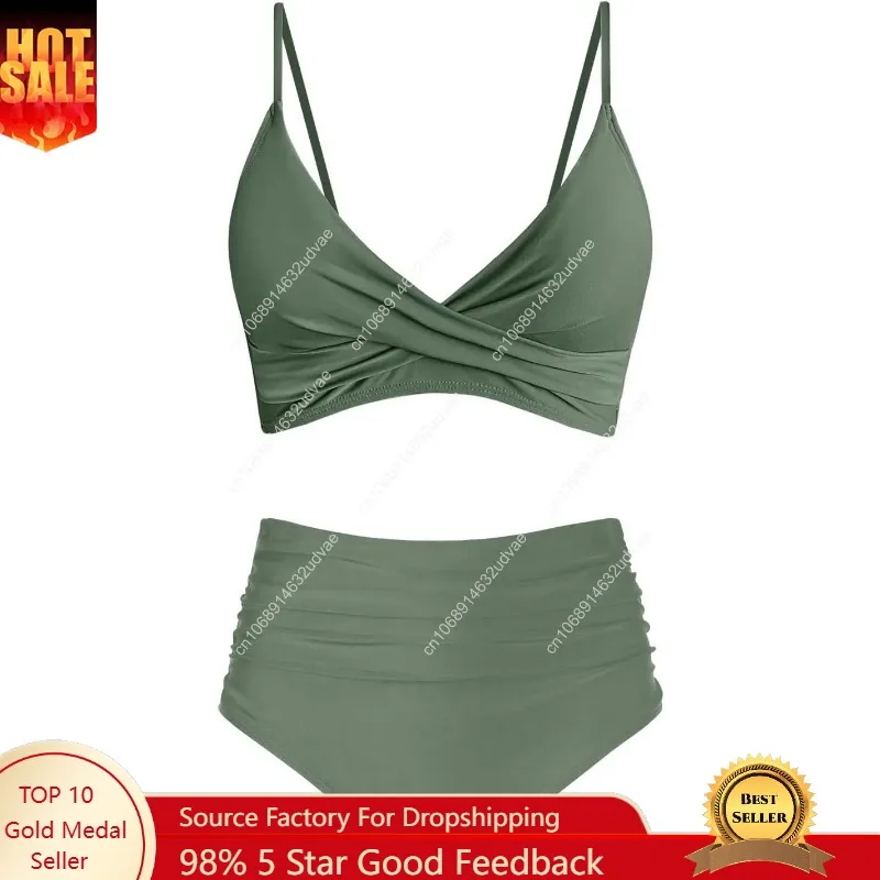 Swimsuit Bikini Ruched - Dames bikiniset met hoge taille, push-up,