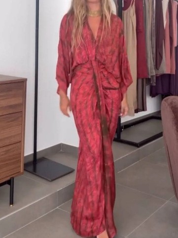 Linen Dress Wrap - Zomerjurk Dameslinnenjurken met V-hals Bloemenjurk met