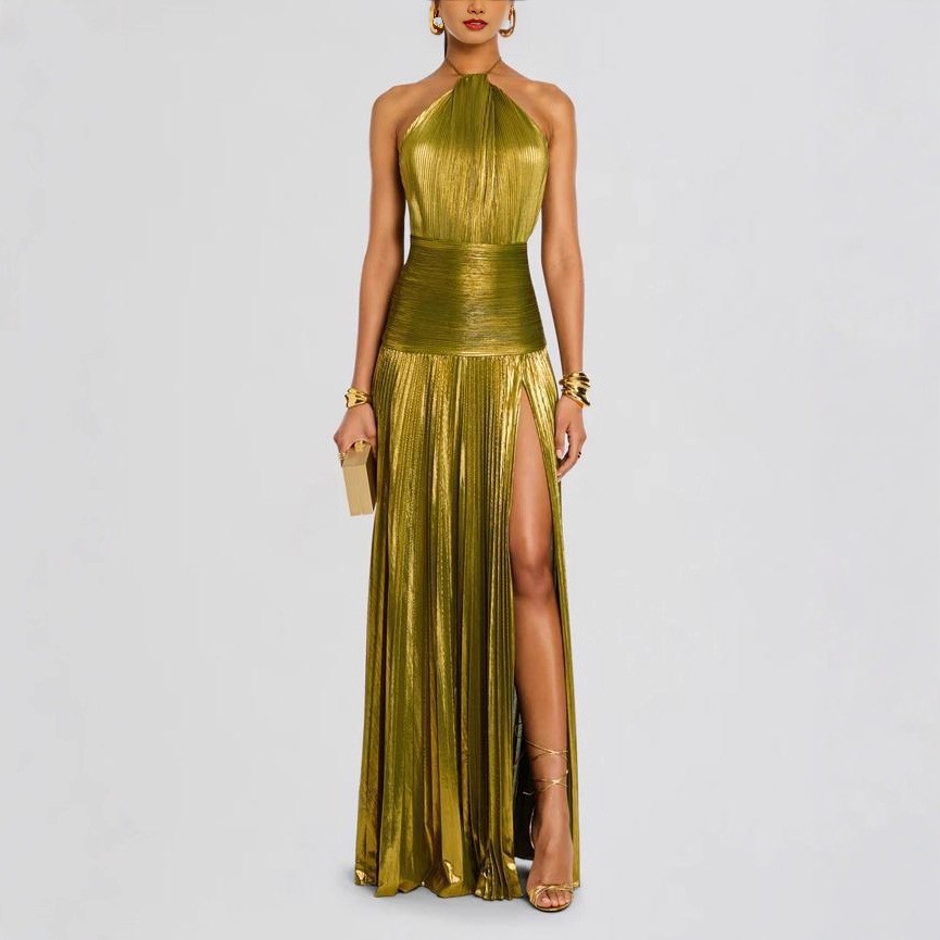 Maxi Dress Halter - Elegante feestjurk Mouwloze lange jurken Geplooide