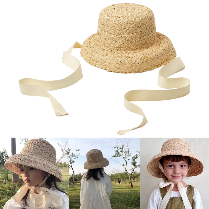 Hat Floppy Wide - Handgeweven Kids Stro Cap Meisje Floppy