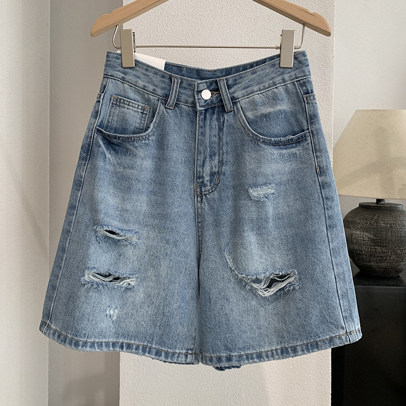 Shorts Denim Frayed - Denim korte broek dames jeans vintage