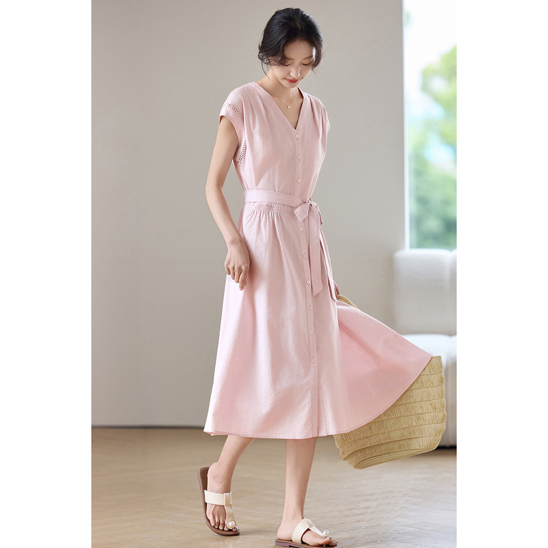 Linen Dress Wrap - SENTUBILA Dames Midi Roze Jurken Katoen