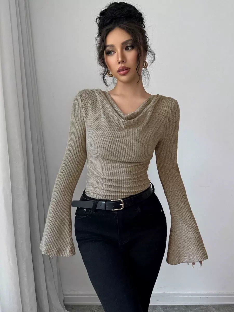 Blouse Off Shoulder - Damesblouse Off-Shoulder Cowl Neck Top Effen