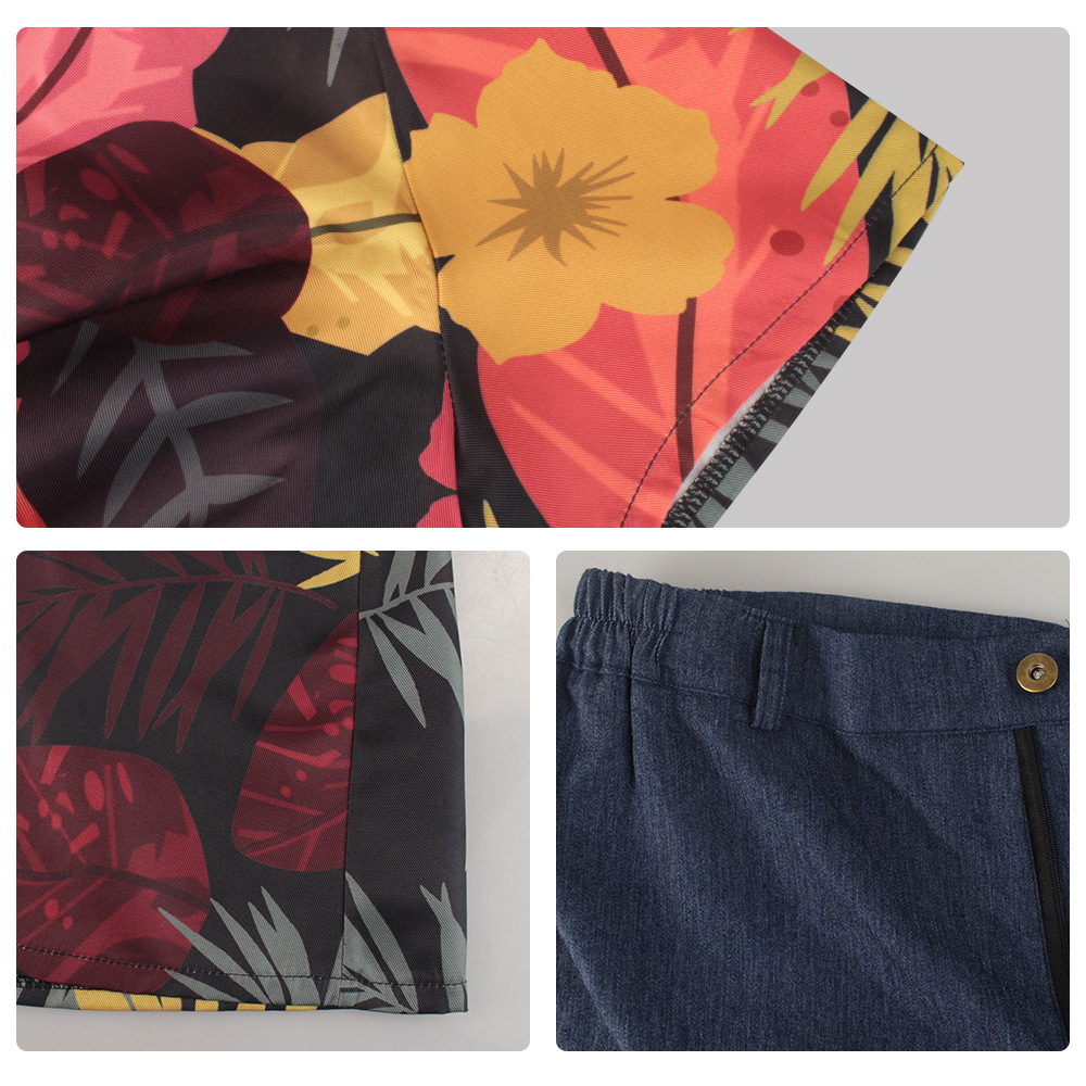 Set met tropisch bloemenoverhe - Shorts Denim Frayed recensie en prijs