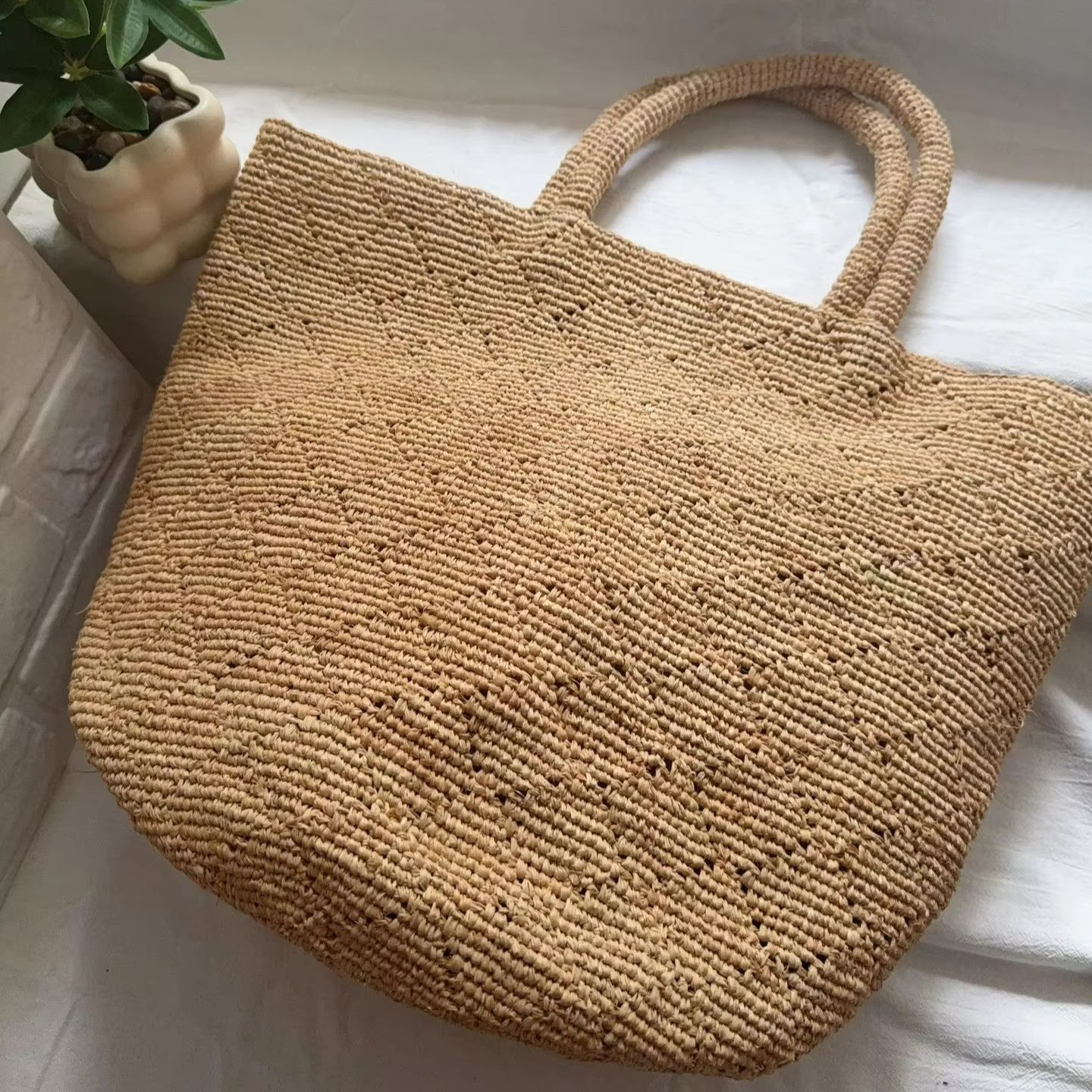 Handgebreide strandtas voor da - Crochet Bag Raffia recensie en prijs
