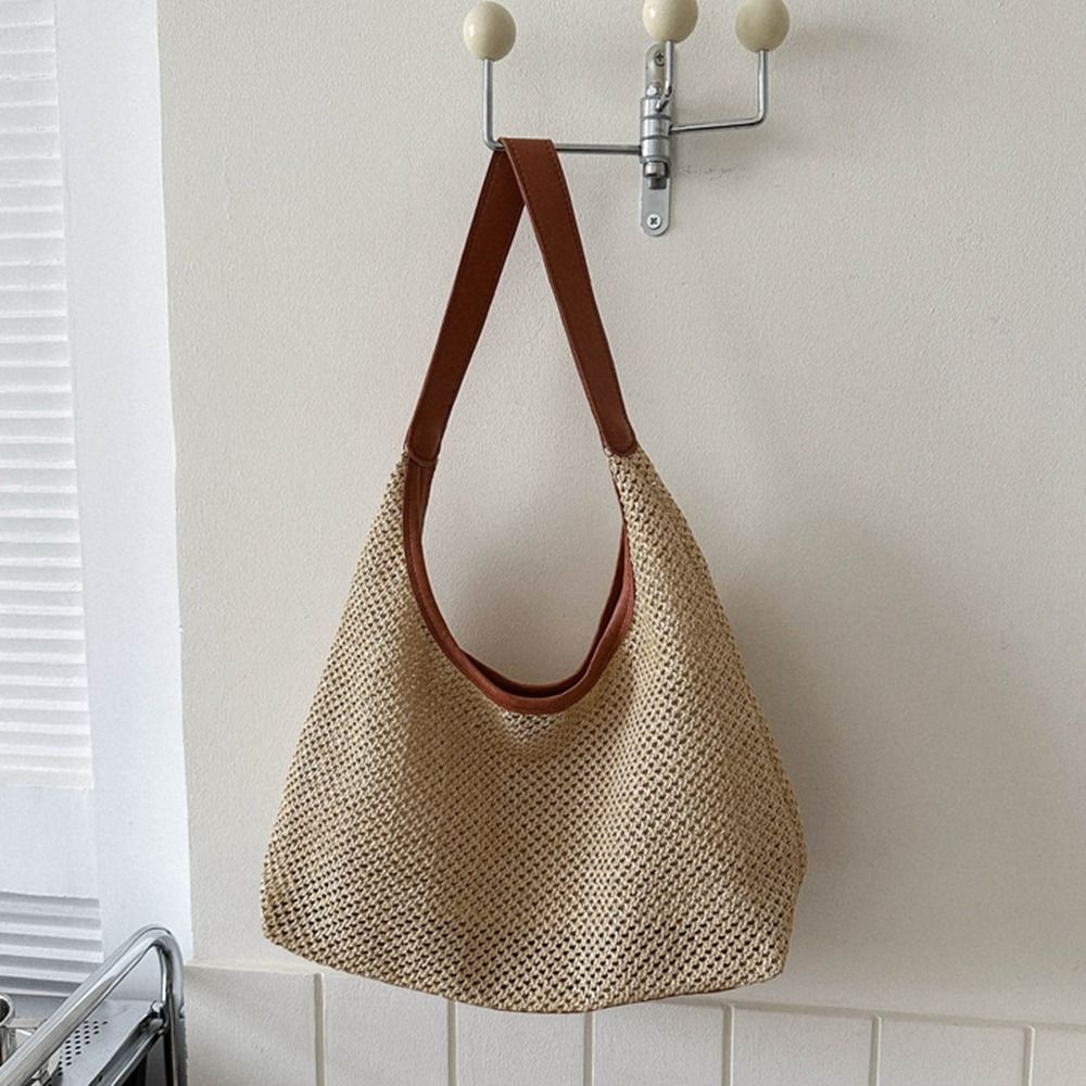 Leuke effen kleur geweven stro - Tote Bag Beach recensie en prijs