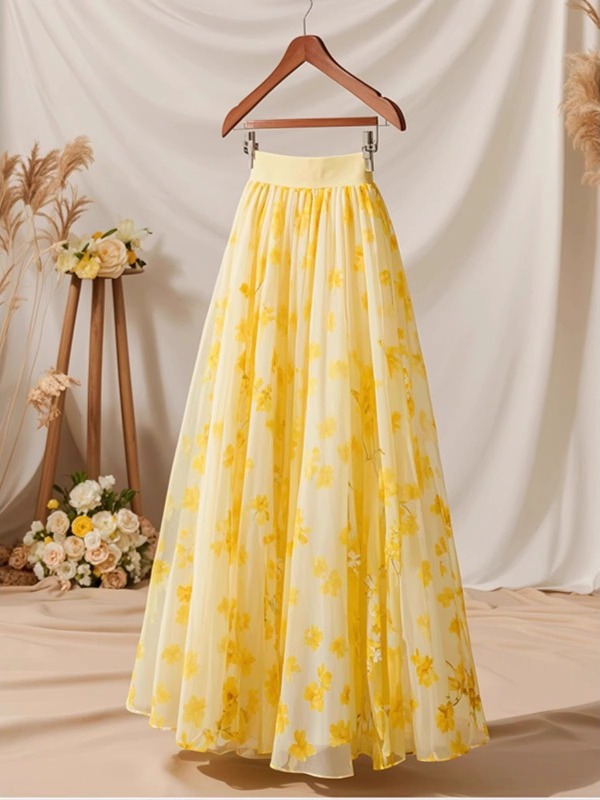 Zomer 2026 Hoge Taille Gele A- - Midi Skirt Floral recensie en prijs