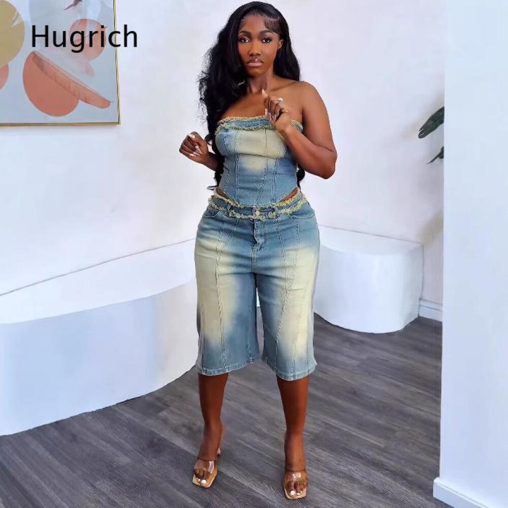 Dames gewassen strapless crop  - Shorts Denim Frayed recensie en prijs