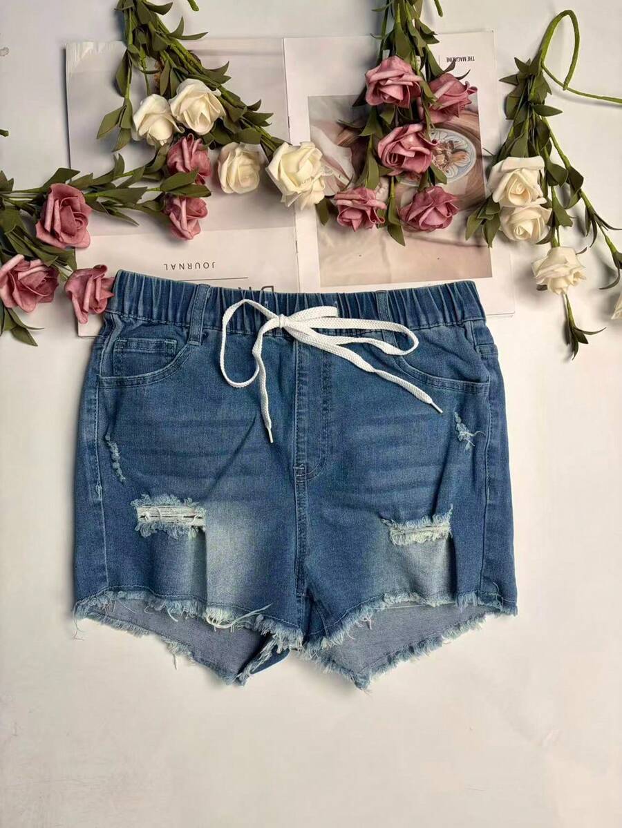 Dames elastische tailleband me - Shorts Denim Frayed recensie en prijs
