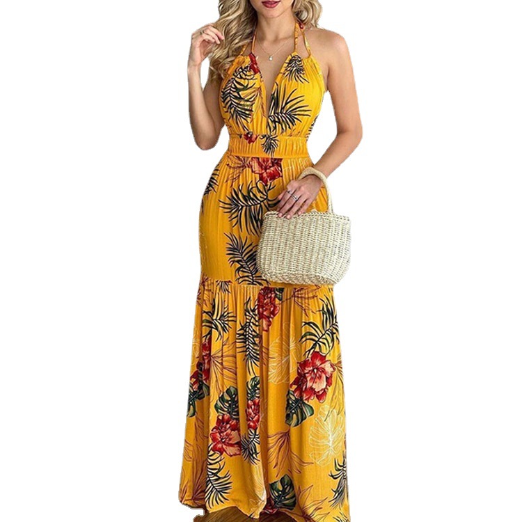 Bloemen maxi-jurk, lange ruglo - Maxi Dress Halter recensie en prijs