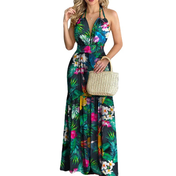 Bloemen maxi-jurk, lange ruglo - Maxi Dress Halter recensie en prijs