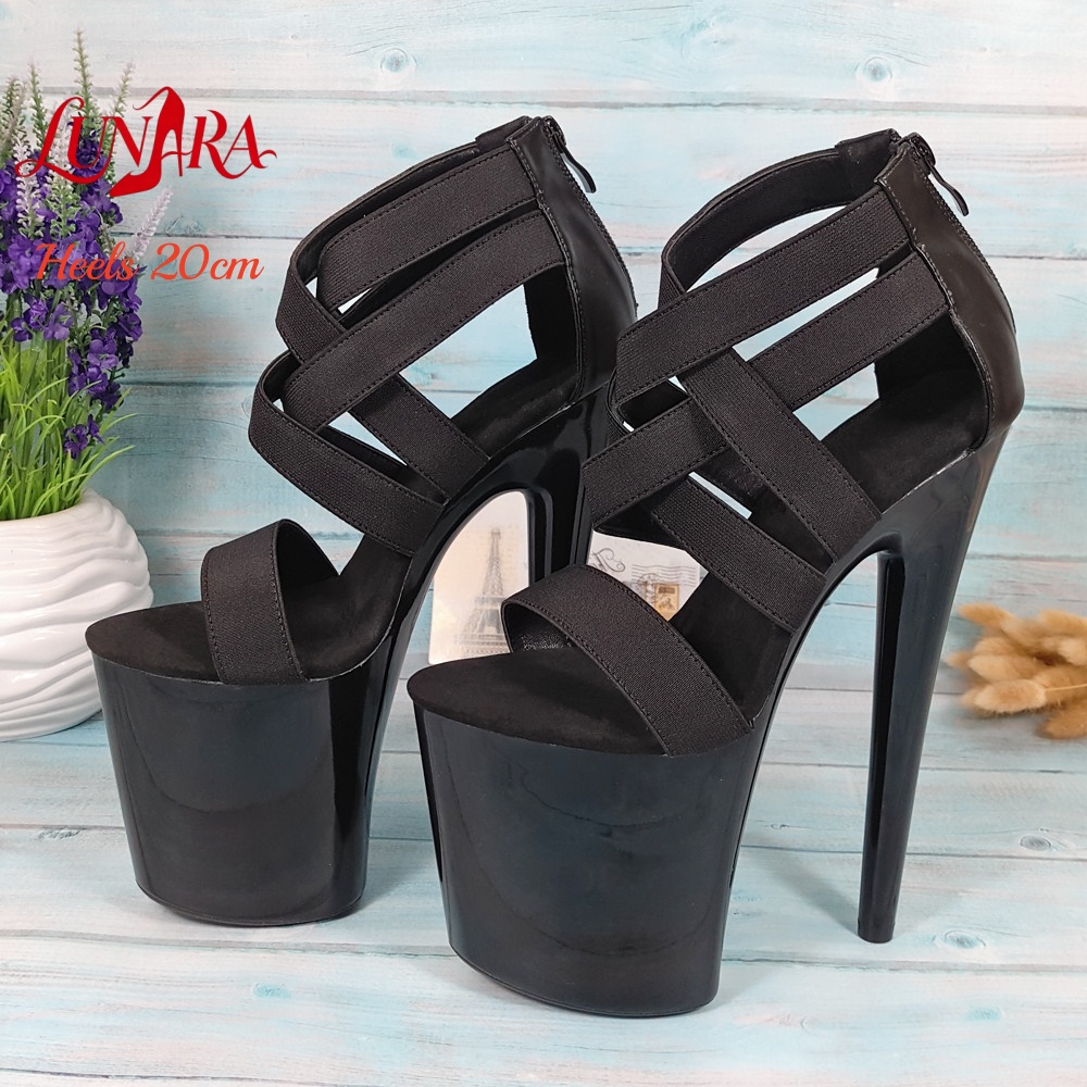 Dames 20cm/8 inch zwarte sanda - Sandal Strappy Heeled recensie en prijs