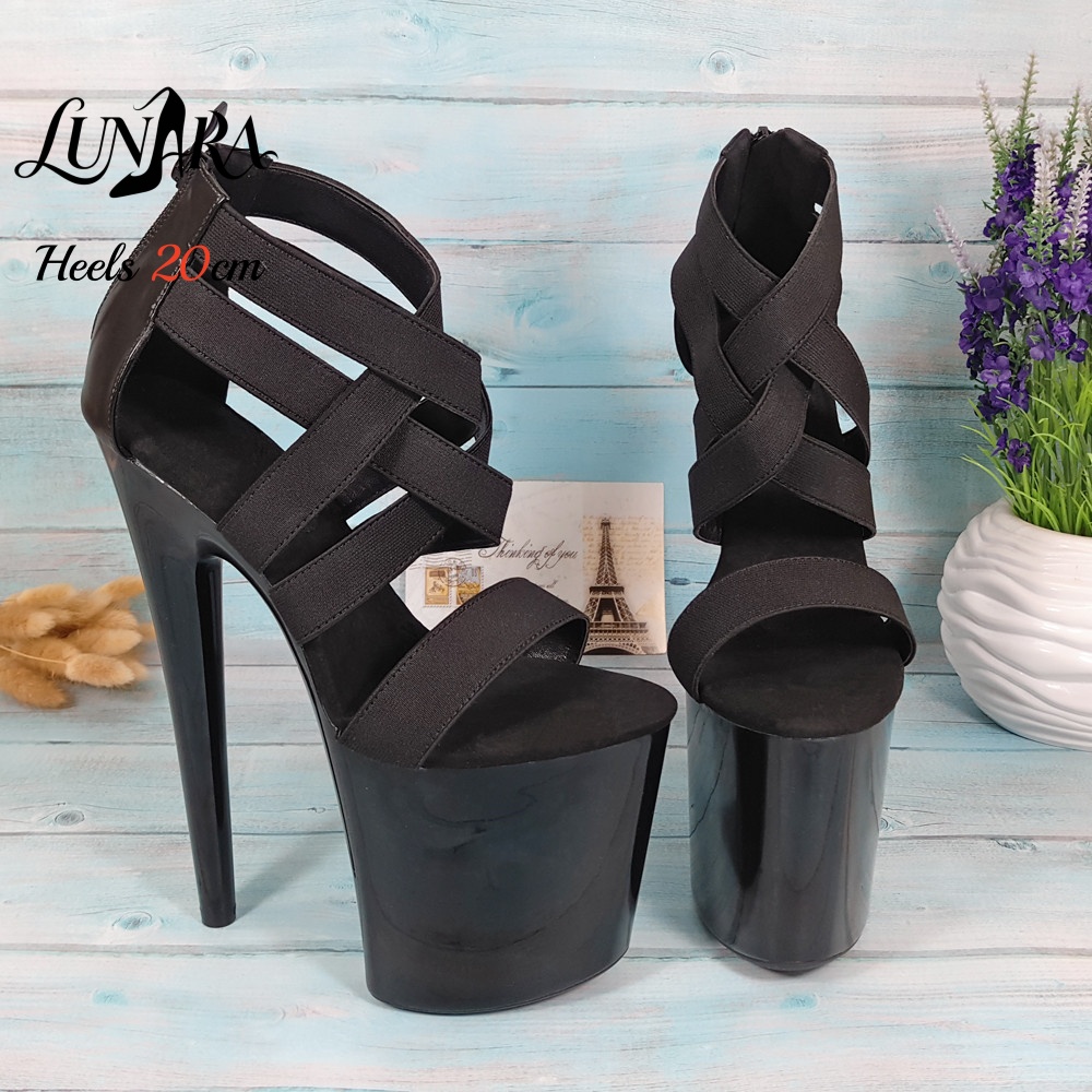 Dames 20cm/8 inch zwarte sanda - Sandal Strappy Heeled recensie en prijs