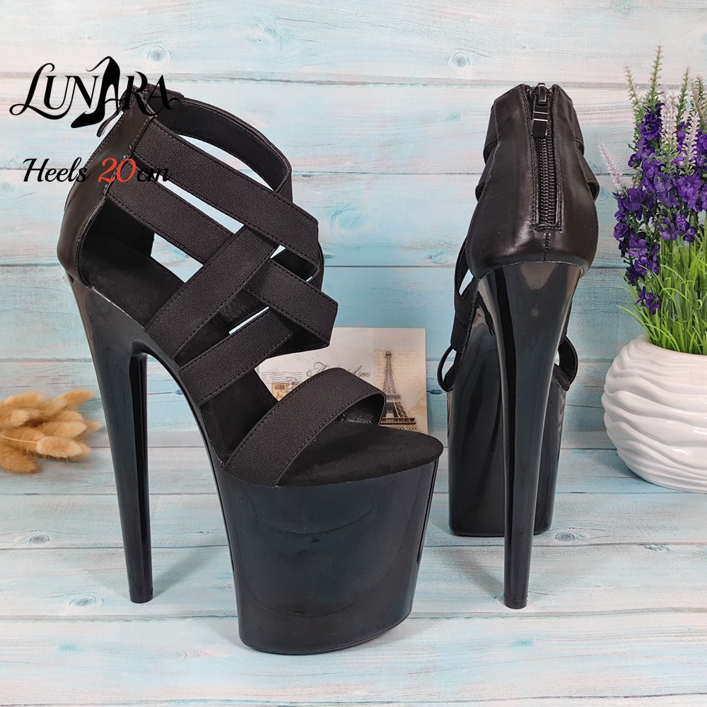 Dames 20cm/8 inch zwarte sanda - Sandal Strappy Heeled recensie en prijs
