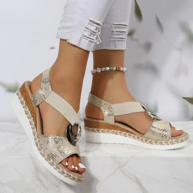 Metalen Gesp Wedge Sandalen vo - Wedge Espadrille Women recensie en prijs