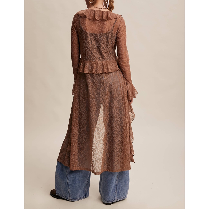 Maxi top met bloemenkant, mesh - Kimono Sheer Floral recensie en prijs