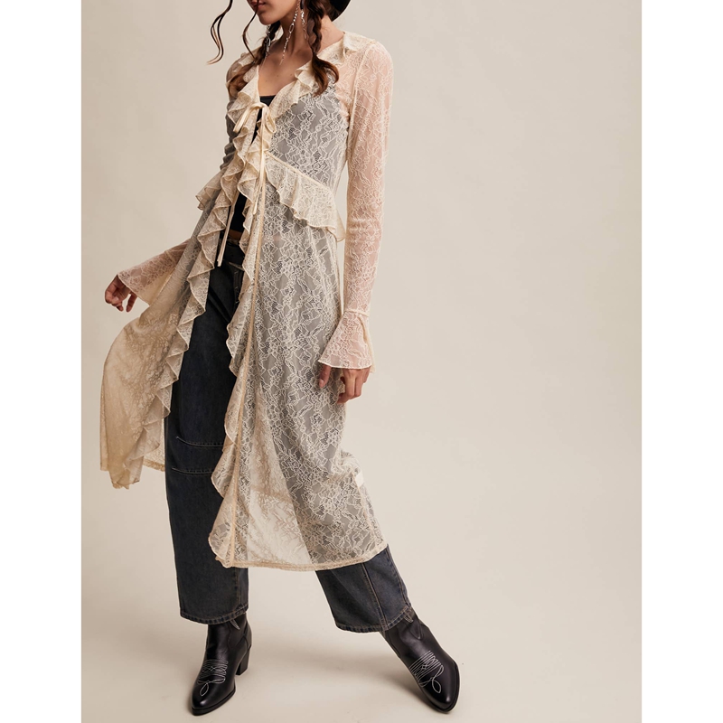 Maxi top met bloemenkant, mesh - Kimono Sheer Floral recensie en prijs
