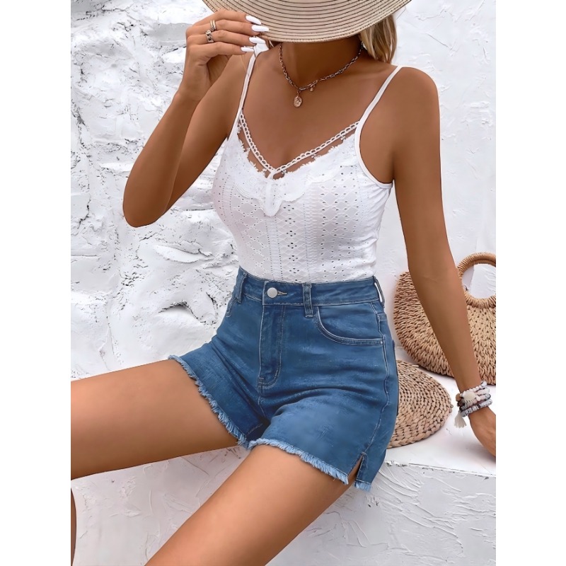 Dames High Waist Denim Shorts  - Shorts Denim Frayed recensie en prijs
