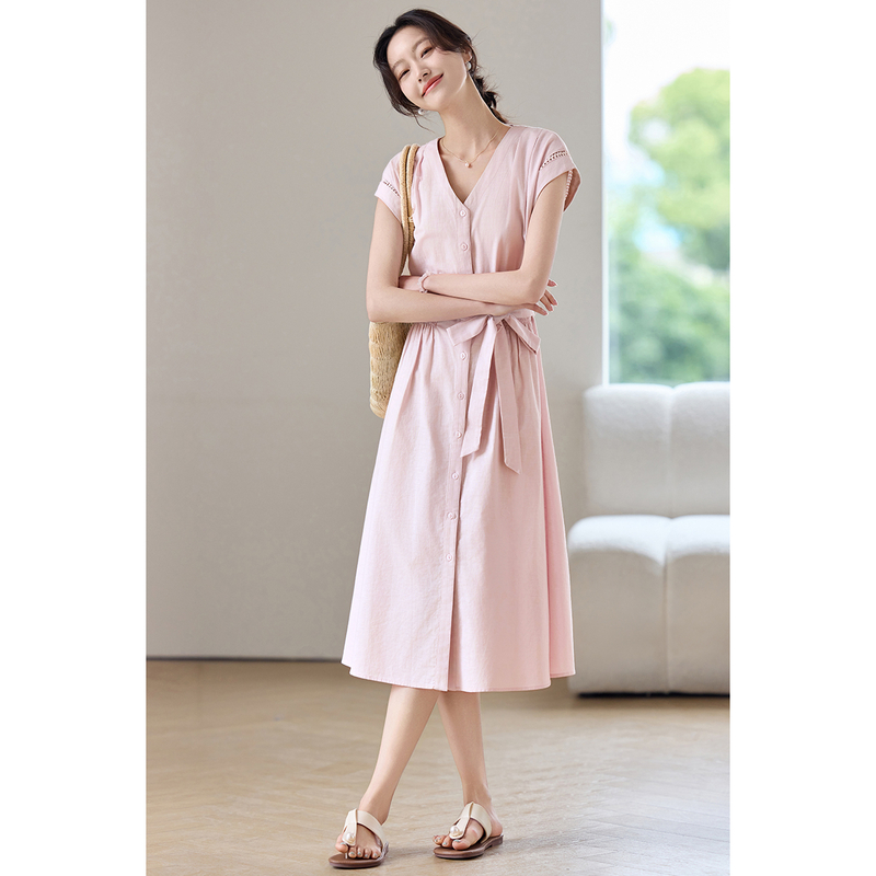SENTUBILA Dames Midi Roze Jurk - Linen Dress Wrap recensie en prijs