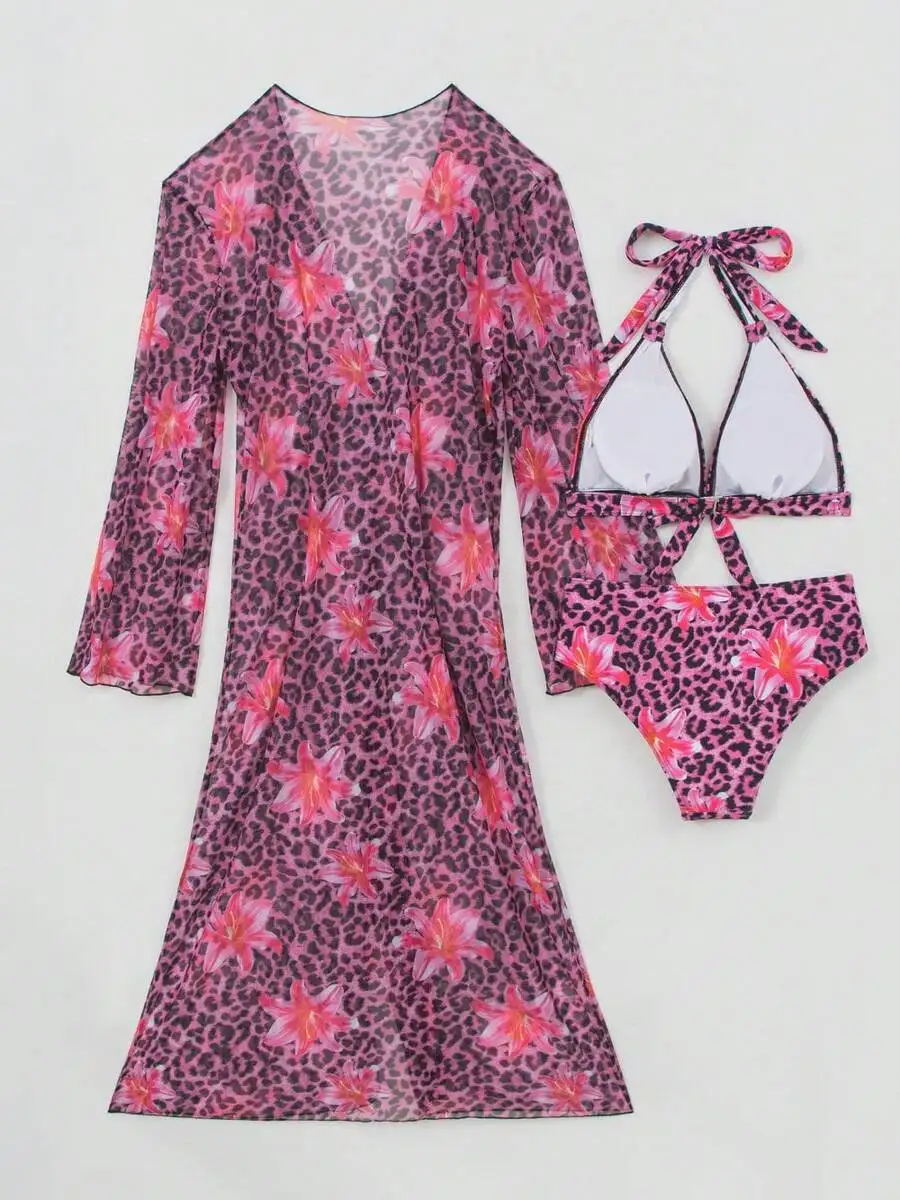 3-delige damesbikiniset met lu - Kimono Sheer Floral recensie en prijs