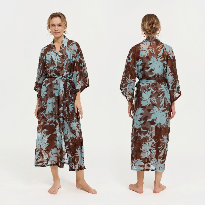 Dames Zwart Wit Inkt Bloemen S - Kimono Sheer Floral recensie en prijs